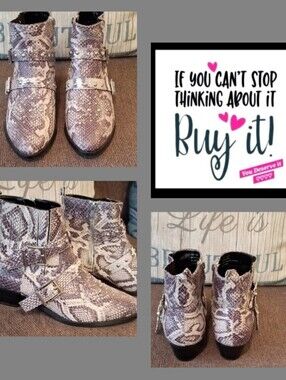 JANE AND THE SHOE Snakeskin Double Buckle Booties. Size 7